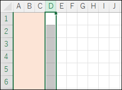 A～C列を固定する前の状態のExcel表示。固定される列は背景色がピンクで表示され、選択位置は太枠線で示されている