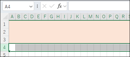 1～3行目を固定する前のExcel表示。固定される行は背景色がピンクで表示され、選択位置は太枠線で示されている