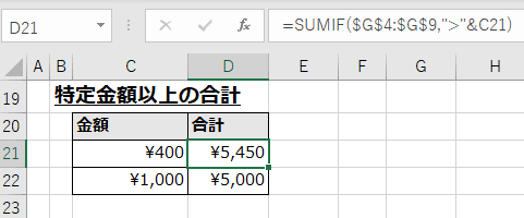 数値の閾値を設定して合計する例