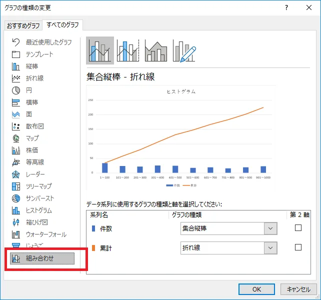 「組み合わせ」を選択