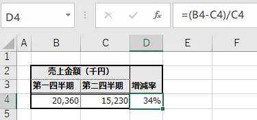 増減率の取得例（増加）