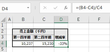 増減率の取得例（減少）