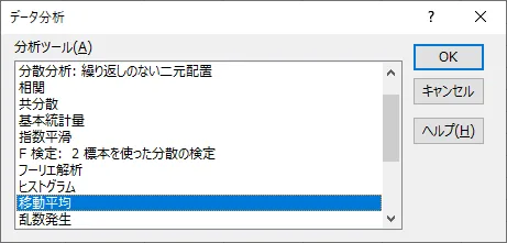 「移動平均」を選択し「OK」を押下