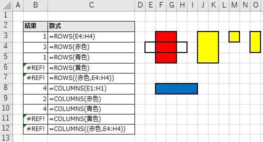 ROWS関数とCOLUMNS関数の使用例