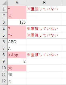 重複していない値でも重複判定される例