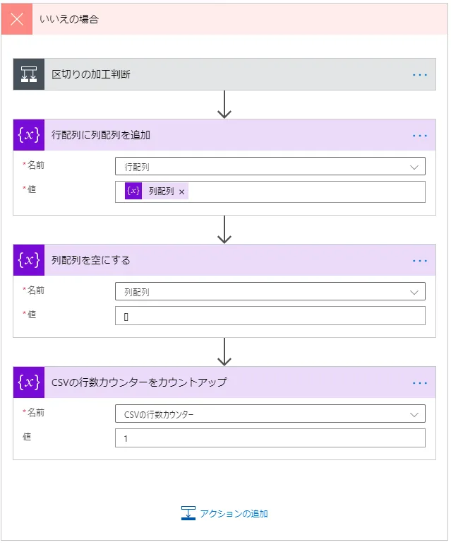 いいえの場合(1要素目や,のみの要素は何もしない分岐を)
